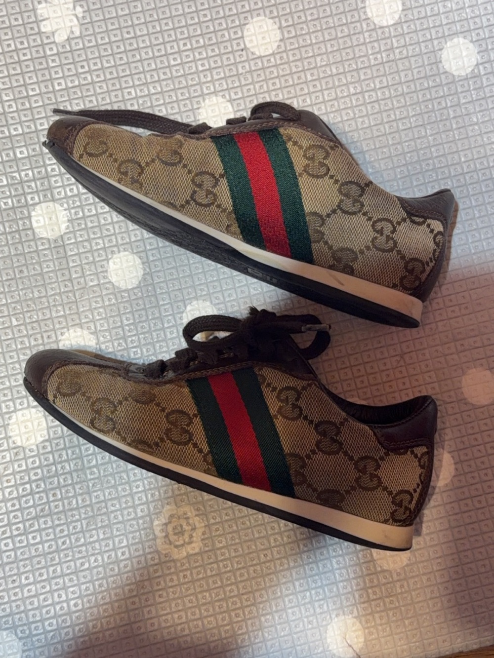 Gucci Brown GG Canvas Sneaker with Green and Red Web 11C TODDLER